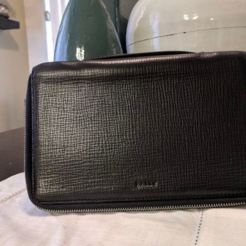 Bally Black Men's Double Zipper Clutch Bag Wallet